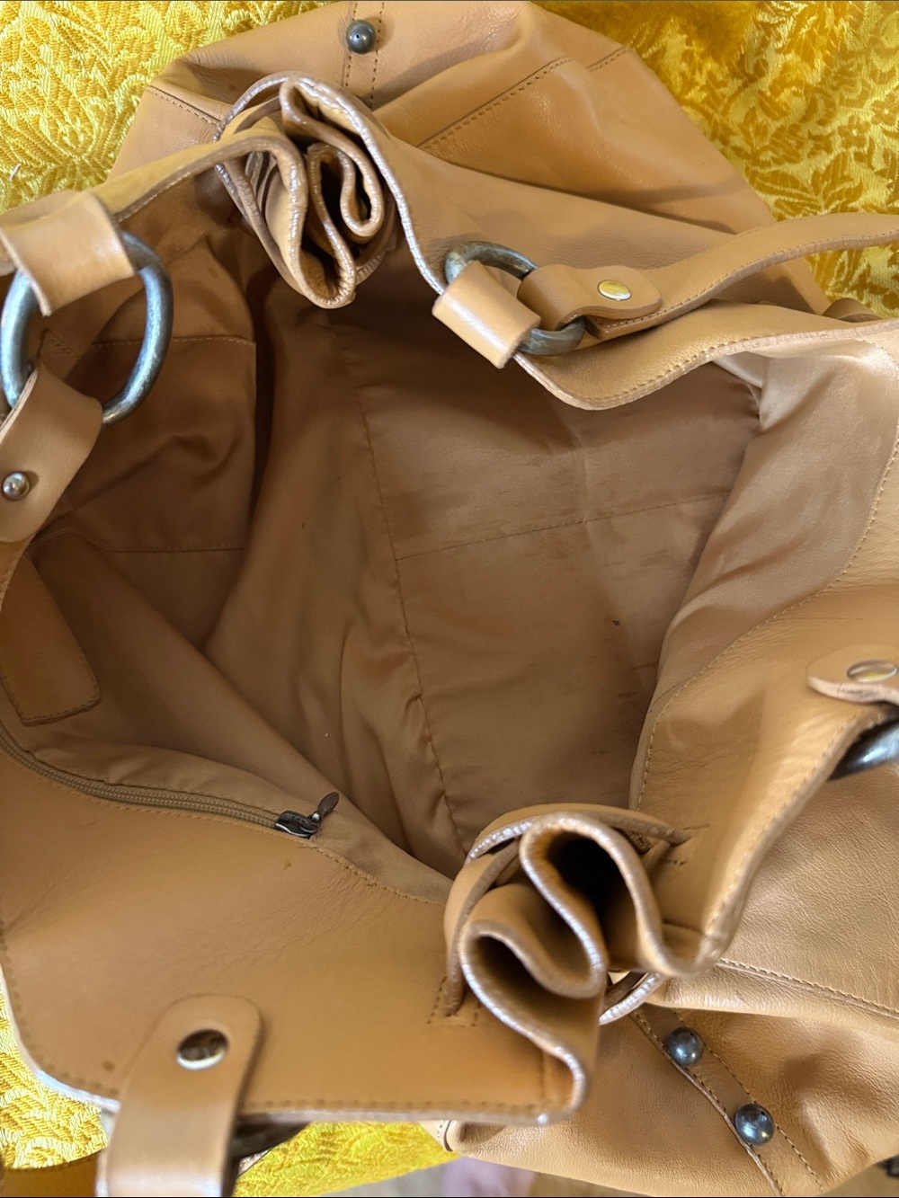 Brown Leather Shoulder Bag with Center Knot Accent - Picture 10 of 10